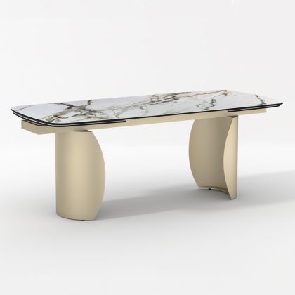DINING TABLE SERIES OBSESSION SM18086 CERAMIC TOP WITH GLASS-METAL LEGS 200(+50+50)x100x77Hcm.