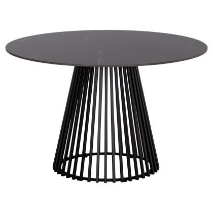 DINING TABLE ROUND MEMNON SM18099 CERAMIC TOP-METAL BLACK BASE Φ120x76Hcm.