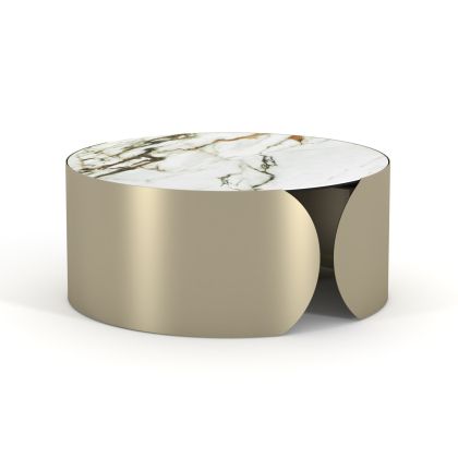 COFFEE TABLE ROUND SERIES OBSESSION SM18089 CERAMIC TOP WITH GLASS-METAL LEGS Φ80x35Hcm.