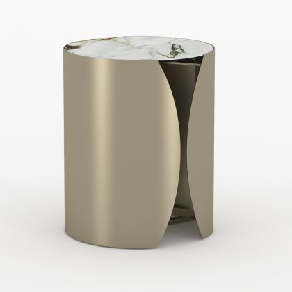SIDE TABLE ROUND SERIES OBSESSION SM18090 CERAMIC TOP WITH GLASS-METAL LEGS Φ40x50Hcm.
