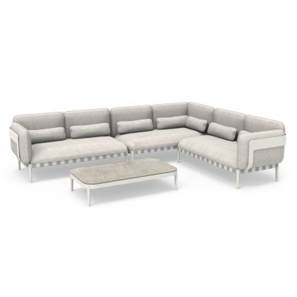 OUTDOOR LOUNGE SET 4PCS PEGASUS SM6199.02 CREAM WHITE ALUMINUM- BEIGE P.E.ROPE & OLEFIN FABRIC