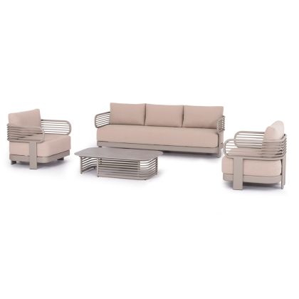 OUTDOOR LOUNGE SET 4PCS AURA SM6193.04 CHAMPAGNE COLORED ALUMINUM-OLEFIN FABRIC-ROCK BEAM TOP