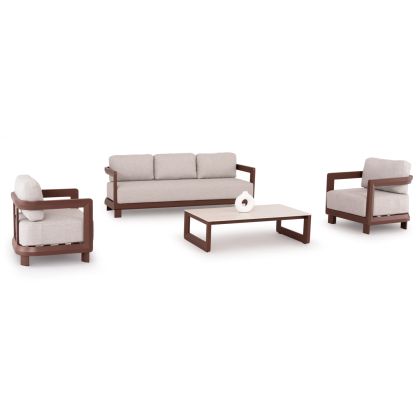 OUTDOOR LOUNGE SET 4PCS SERIES LEGACY SM6254.07 ALUMINUM IN TERRACOTA COLOR-CREAM WHITE SINTERED STONE