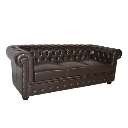 Диван 3 места Chesterfield тип HM3009.01 тъмно кафява изкуствена кожа 208x90x73 см