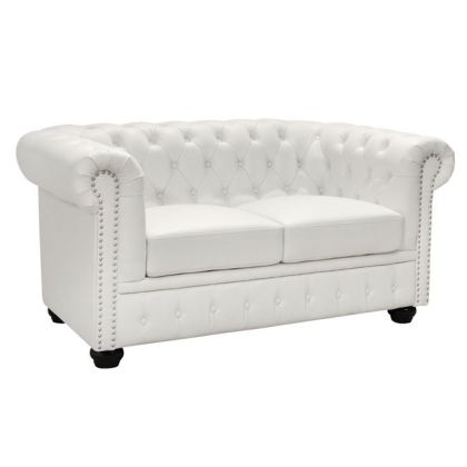 Диван 2 места Chesterfield тип HM3010.02 Бяла матова изкуствена кожа 155x90x73 см