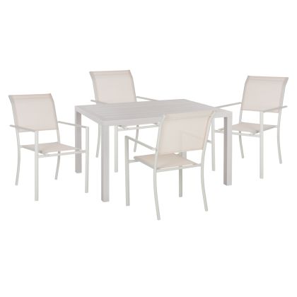 OUTDOOR DINING SET 5PCS HM11825 ALUMINUM TABLE & ALUMINUM ARMCHAIRS TEXTLINE IN WHITE