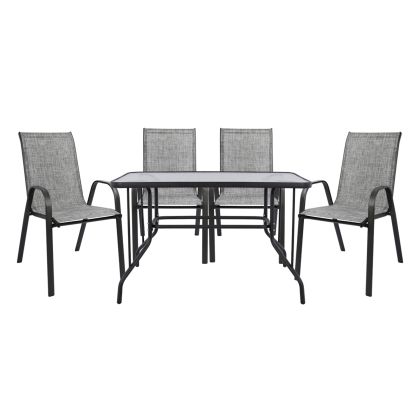 DINING SET 5PCS HM5193.01-METALLIC IN GREY-4 CHAIRS & TABLE 110X60cm.