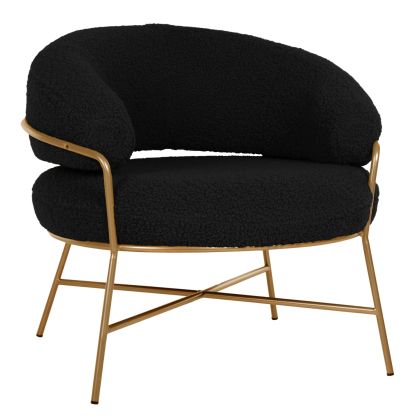 ARMCHAIR TRUDI HM8639.24 BLACK BOUCLE FABRIC AND GOLD METAL FRAME 84x79x76Hcm.