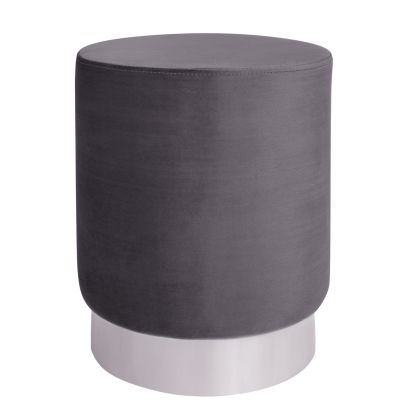Velvet stool Levy HM8408.01 grey with silver base ''35x43cm