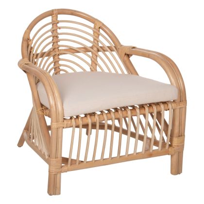 ARMCHAIR FEMUR HM9837 RATTAN IN NATURAL-WHITE CUSHION 72x66x75Hcm.