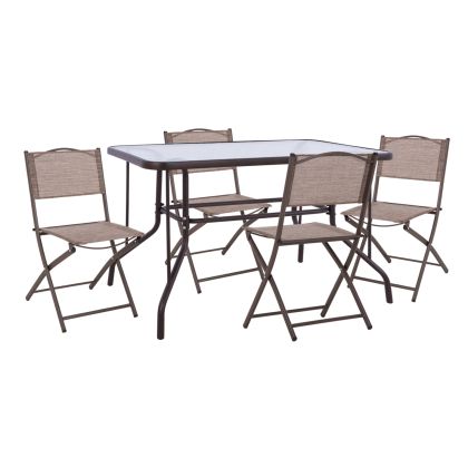 OUTDOOR DINING SET 5PCS MAG HM21034 METAL TABLE ADAM  & 4 FOLDABLE CHAIRS-BROWN