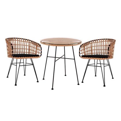 Set 3 pieces Allegra Wicker and Table '70x74 Beige & Black Color HM10474