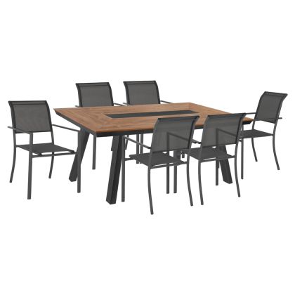 OUTDOOR DINING SET HM11813 7PCS TABLE POLYWOOD BIG & ALUMINUM ARMCHAIRS TEXTLINE GREY