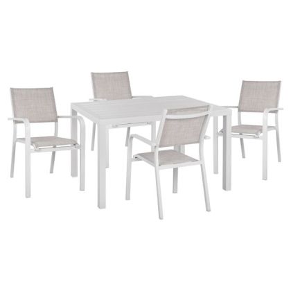 Set 5 pieces Table 120x80x75.5 & Armchairs Aluminum in White color HM10523