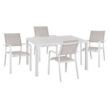 Set 5 pieces with Table 140x80x75.5 & Armchairs in white color HM10529.01