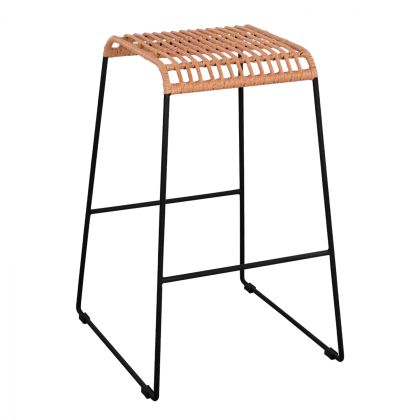 Metallic Stool Allegra HM5641 with Wicker in Beige color 49x50x76 cm