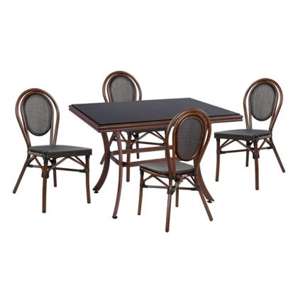 Set 5 pieces Aluminum HM10548 with table 120x70x78 & Bamboo Look Brown chairs