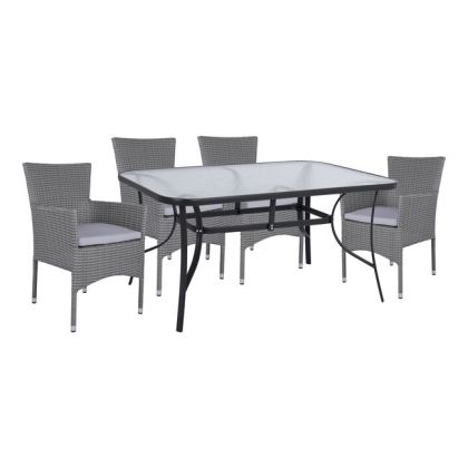 Комплект 5 части Маса Металик Сив 150x90 с 4 фотьойла Сива ракита HM10586.01