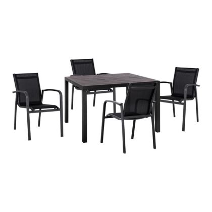 Set 5 pieces Aluminum Table & Aluminum armchairs Grey HM10592.02