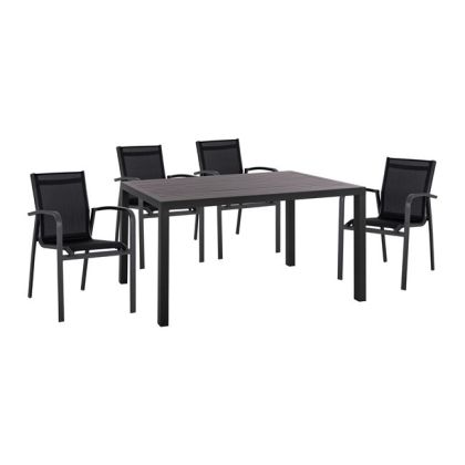 Set 5 pieces Aluminum Table & aluminum armchairs grey HM10593.02