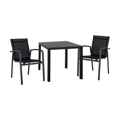 Set 3 pieces aluminum table & aluminum armchairs grey HM10594.02