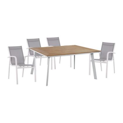 Set 5 pieces Aluminum table & Aluminum armchairs White HM10598.01