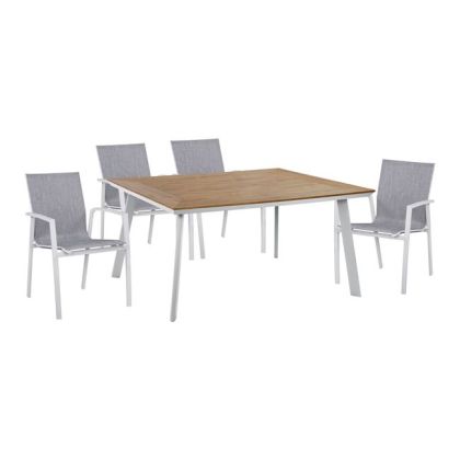 Set 5 pieces Aluminum table & aluminum armchairs white HM10599.01