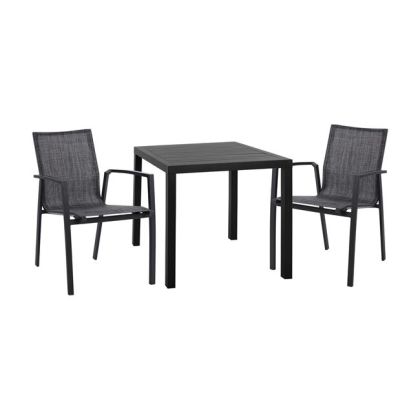 Set 3 pieces Aluminum table & Aluminum armchairs Grey HM10597.02
