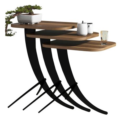 SIDE TABLES 3PCS HM9508.03 MELAMINE IN WALNUT-BLACK METAL LEGS 35x45x60Hcm.