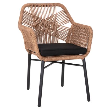 ARMCHAIR TOPIN HM6048.02 ALUMINUM BLACK-P.E. RATTAN BEIGE-CUSHION BLACK 57x65x84Hcm