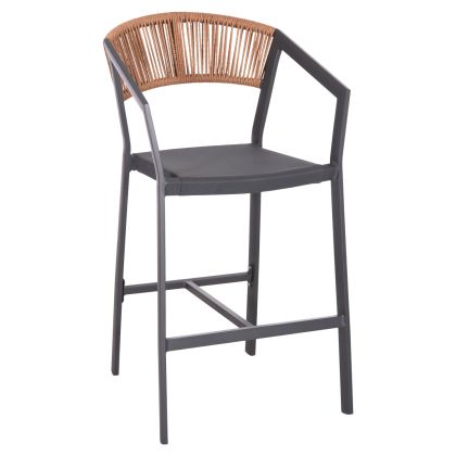 БАР СТОЛ АЛУМИНИЕВ АНТРАЦИТ HM5892.11 СРЕДЕН ВИСОЧЕН С РАБОТЕНИ-РАТАН&ТЕКСТЛИНИЯ 56,5x57x99,5Hcm.