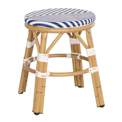 ALUMINUM ROUND STOOL CHINO HM6285.05 BAMBOO LOOK-TEXTILENE WHITE & BLUE Φ36x46Hcm.