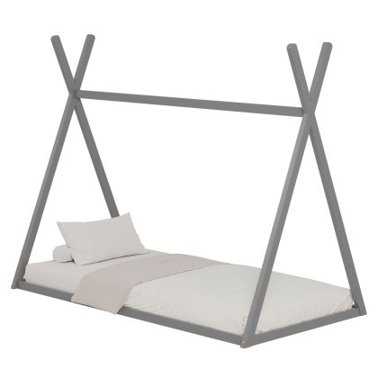 BED FOR KIDS MUNK HM681.05 t.MONTESSORI SOLID PINE WOOD IN GREY- 190x90cm.