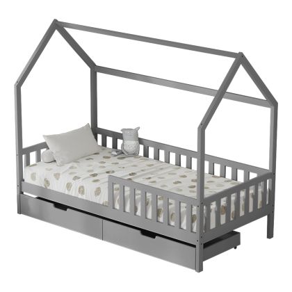 KIDS' BED WITH DRAWERS PHYLLIS HM724.05 PINE WOOD IN GREY 196x97x161Hcm.