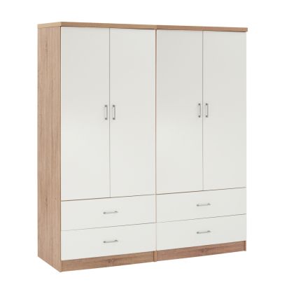 WARDROBE 4-LEAF WITH 4 DRAWERS REINA HM21257 MELAMINE IN WHITE-SONAMA COLOR 160x42.5x180.5Η