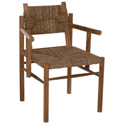 ARMCHAIR ROVER HM9378 SOLID TEAK & RUSH-MATT- NATURAL 53X55X82