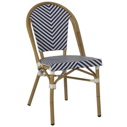 CHAIR ALUMINUM HM5860.02 NATURAL BAMBOO LOOK-BLUE WHITE TEXTLINE 46x56x88Hcm.