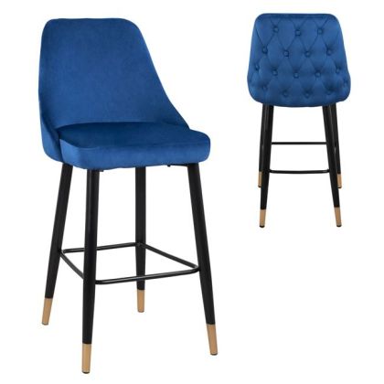 Bar Stool SERENITY HM8519.08 Velvet Blue with metallic frame 51x57x110cm