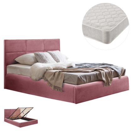 DOUBLE BED WITH MATTRESS BRILEY HM21272.02 DUSTY PINK VELVET WITH STORAGE SPACE--FOR 160x200cm