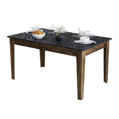 DINING TABLE STANDARD HM9507.05 MELAMINE WALNUT-BLACK MARBLE-LOOK WITH STORAGE SPACE 145x88x75Hcm.