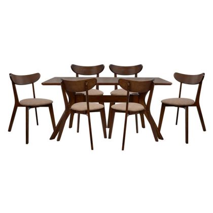 Set Dining Table 7 pieces Walnut Table & Roselyn Chairs HM10068