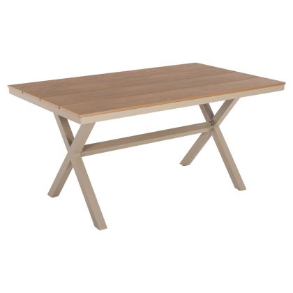 ALUMINUM RECTANGULAR TABLE TAWNEE HM6037.04 CHAMPAGNE COLOR-POLYWOOD IN NATURAL WOOD 150x89,5x73H