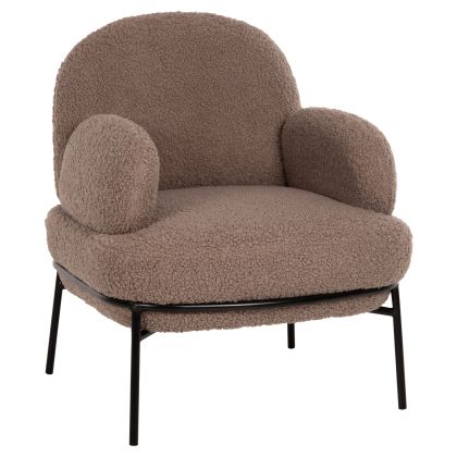 ARMCHAIR AGNES HM9525.25 LIGHT BROWN BOUCLE FABRIC-BLACK METAL LEGS 74x71x83Hcm.