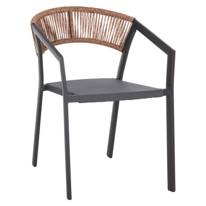 ARMCHAIR ALUMINUM ΗΜ5891.21 ANTHRACITE FRAME AND TEXTLINE- BEIGE RATTAN BACKREST