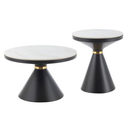 COFFEE TABLES TERRANO HM18268.01 CERAMIC TOPS- WHITE MARBLE LOOK Φ50cm & Φ70cm