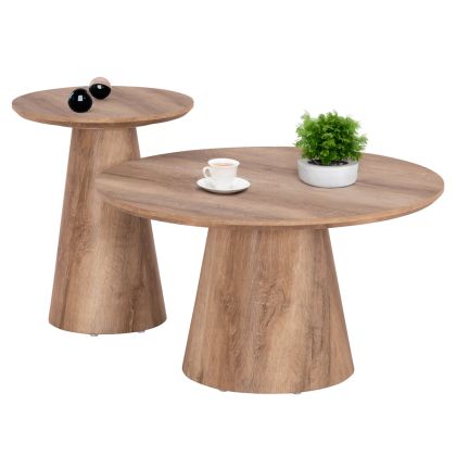 COFFEE TABLES 2PCS SET KARAN HM21085 MDF IN NATURAL WOOD COLOR Φ80cm & Φ45cm