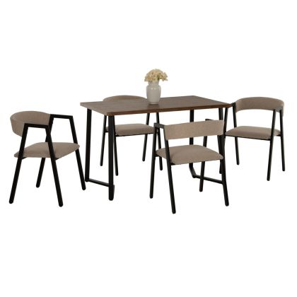DINING SET JAY 5PCS HM9529.02 WALNUT COLORED TABLE-BEIGE FABRIC CHAIRS 120x70x76Hcm.