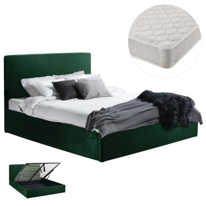 DOUBLE BED WITH MATTRESS ALLIE HM21273.03 CYPRESS GREEN VELVET WITH STORAGE SPACE--FOR 160x200cm.