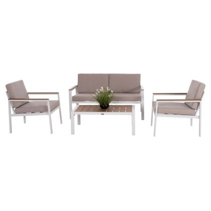OUTDOOR LOUNGE SET 4PCS SAFIN HM6278.01 ALUMINUM IN WHITE--POLYWOOD--OLEFIN FABRIC IN BEIGE