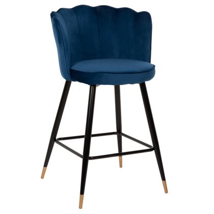 BAR STOOL VESNA HM8736.08 BLUE VELVET METAL FRAME IN BLACK 50x50x90Hcm.